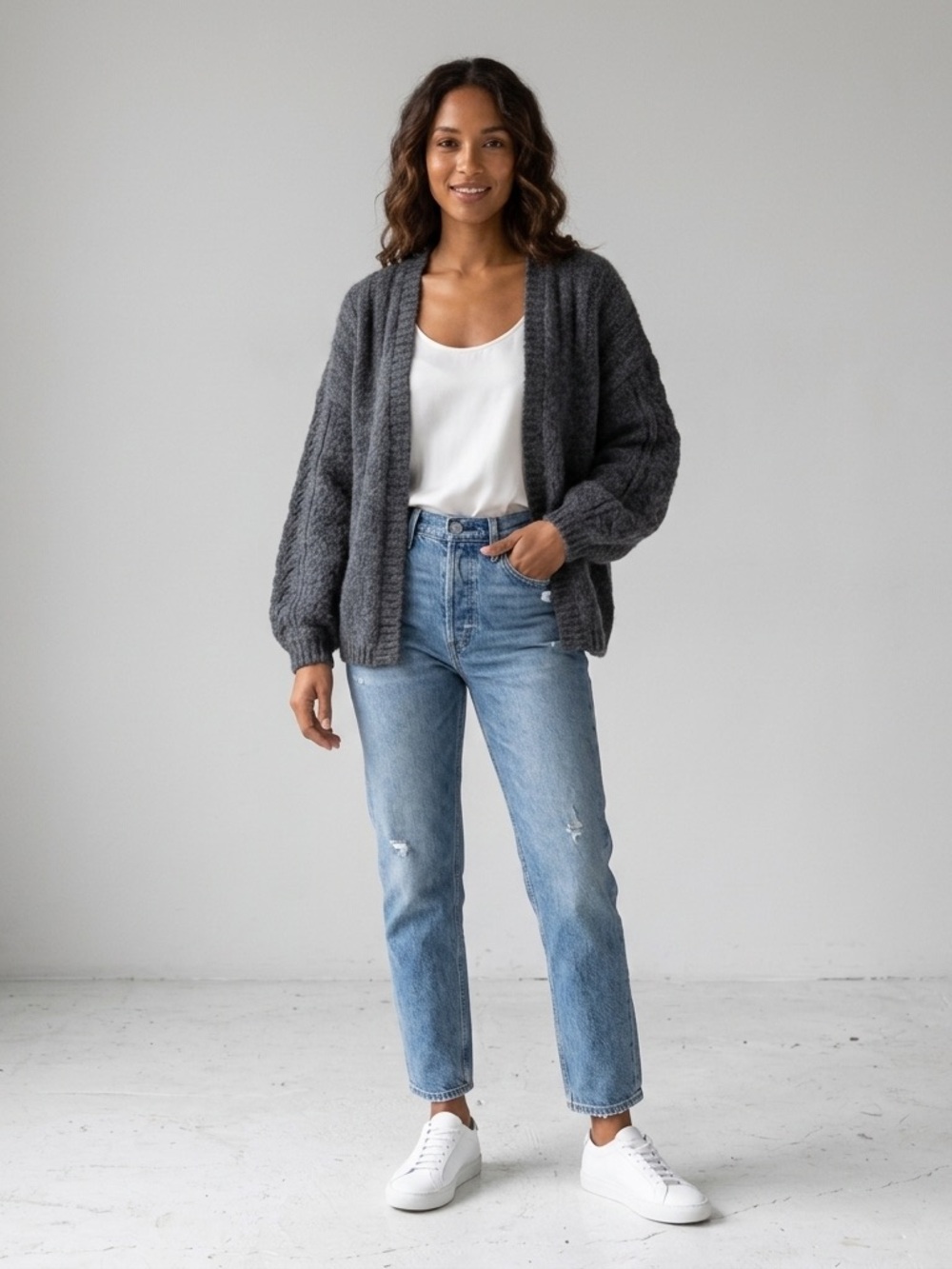 Velvet by Graham & Spencer Alpaca Blend Cardigan Sweater Small Gray Open Front